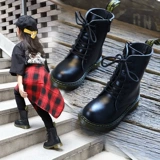Martens, детские короткие сапоги, черные ботинки в английском стиле для мальчиков, из натуральной кожи, в британском стиле