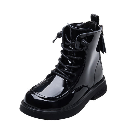 Children's Martin boots girls spring and autumn single boots patent leather soft bottom British style catwalk boys short boots baby black