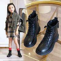 Martens, детские осенние черные короткие сапоги для мальчиков, ботинки в английском стиле, в британском стиле