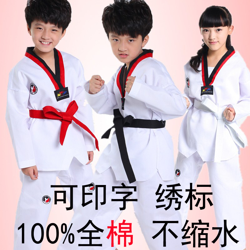 New Taekwondo quần áo nam giới và phụ nữ đào tạo phù hợp với trẻ em người lớn võ thuật chiến đấu quần áo hiệu suất bông trắng tập thể dục quần áo bao đấm bốc trẻ em