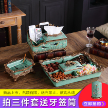 American fruit plate set luxury home living room tea table tissue box decoration ornaments European fruit plate three-piece set