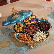 High-grade European-style dried fruit plate creative grid with lid dust nut candy plate living room household coffee table decoration ornaments