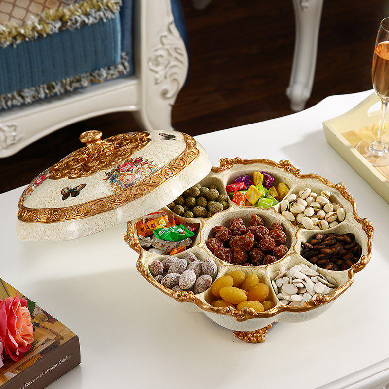 Nordic Luxurious Large Lid Dry Fruit Pan Dust-Proof Home Living Room Tea Table Dried Fruits Candy Snacks Snack Containing Swing decorations