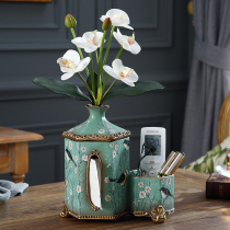 American retro drawing tissue box European creative multi-function remote control storage box roll paper box living room flower placement