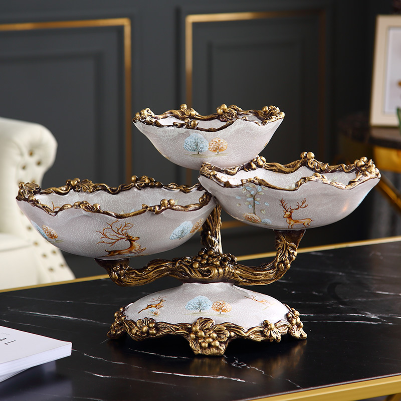 European fruit plate elk three-layer plate resin decoration home decoration living room tea table craft gifts decoration fruit plate