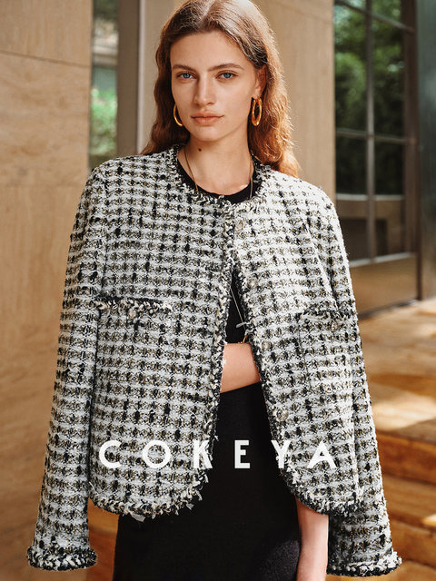 Cokeya/Limited Edition! Ubertino~Cha Royal Tweed Long Sleeve Round Neck Chanel-Style Jacket for Women Early Spring