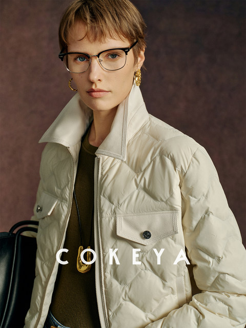 Cokeya/Manhattan~Barn Style 90 White Goose down Thin Quilted Short Lapel down Jacket for Women Winter