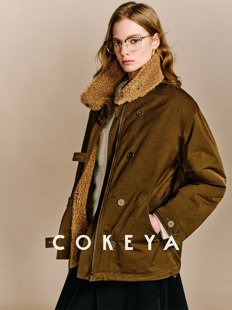 Cokeya/Hong Kong Island Twilight~ Sheepskin Shearling Lamb Wool Stand Collar Loose Thickened Workwear Style Fur Coat for Women Autumn and Winter