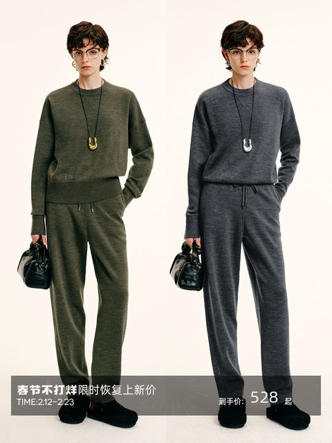 Cokeya/Light Casual Style ~ New Anti-Shrink Wool Knit Base Shirt for Women, Spring Casual Pants Set