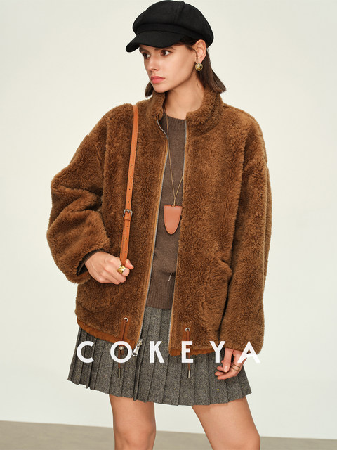 Cokeya/Coffee-Colored Melard~ Suede Lambskin Fur Integrated Reversible Thickened Fur Jacket for Women