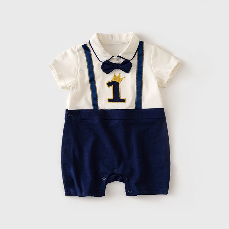 South Korea catch week dress male baby summer one year old suit gentleman short romper baby full moon 100-day jumpsuit