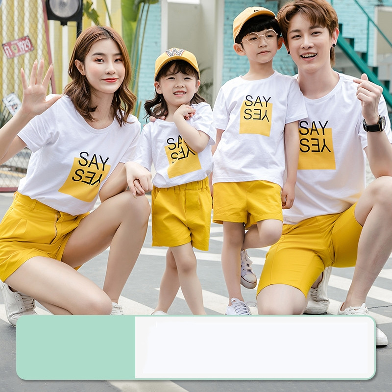 South Korea parent-child summer dress family of three or four family T-shirt set 2021 new trendy net red mother and child dress mother and daughter