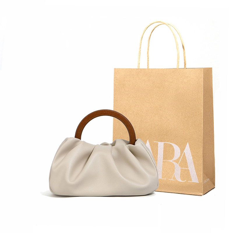 Wooden Handle Soft Leather Pleated Handbag Cloud Bag Women's Bag 2026 New Trendy Casual Simple Shoulder Bag Crossbody Bag