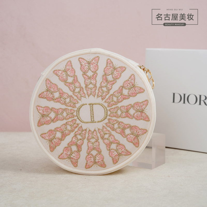 Dior Butterfly Embroidered Mesh Bag New Mother's Day Limited Edition Cosmetic Bag Round Storage Bag