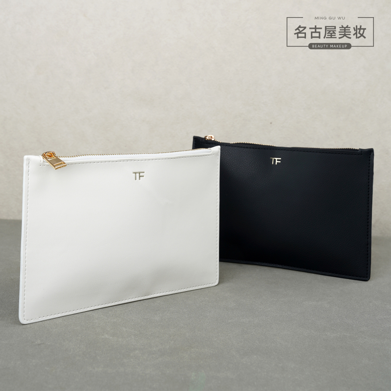 Tf Tom Ford Cosmetic Bag Envelope Clutch Bag Black and White Pu Leather Texture Zipper Storage Bag