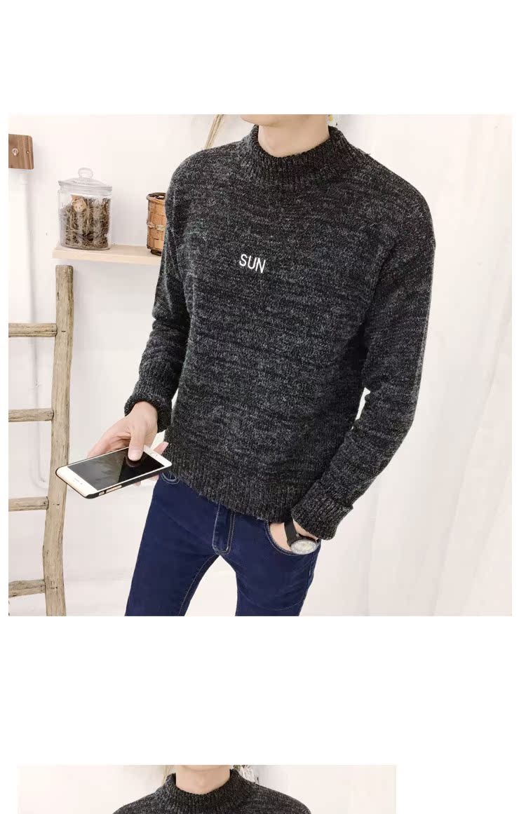 Áo len nửa cổ nam rộng cổ tròn áo thun mùa thu và mùa đông Áo len nam dài tay 2018 phiên bản Hàn Quốc mới của áo len thủy triều áo len nam cổ tim