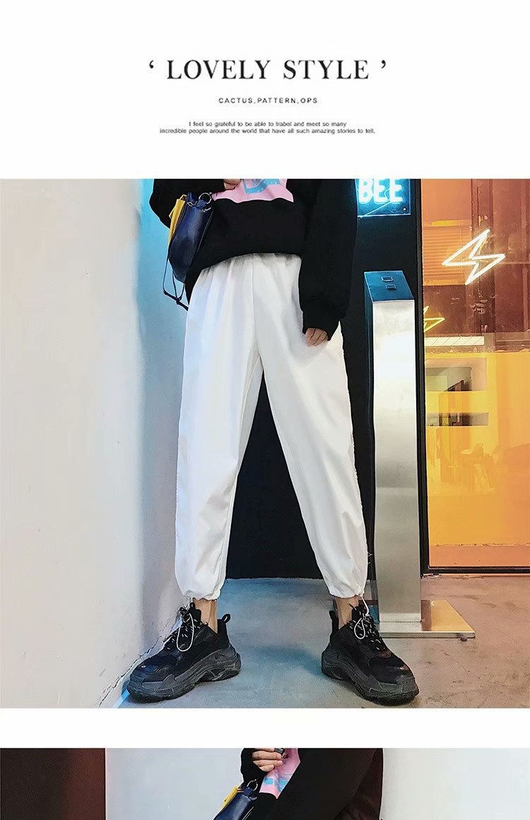 Quần thể thao màu trắng nam lưới màu đỏ rung cộng với quần nhung Xu hướng Hàn Quốc hip hop lỏng lẻo siêu lửa S quần shop quần áo nam