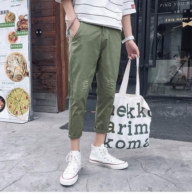 Mùa hè phần mỏng lỗ chín điểm quần âu nam phiên bản Hàn Quốc của xu hướng dụng cụ quần harem Quần chân váy hoang dã quần áo nam cao cấp