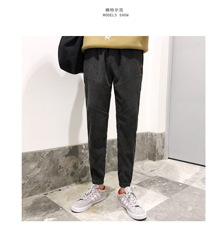 Học sinh mùa đông phiên bản Hàn Quốc của Slim plus nhung dày theo xu hướng quần dài 9 điểm chân quần quần nhung kẻ sọc quần áo unisex
