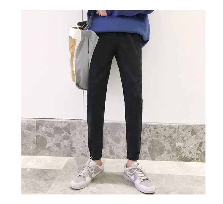 Học sinh mùa đông phiên bản Hàn Quốc của Slim plus nhung dày theo xu hướng quần dài 9 điểm chân quần quần nhung kẻ sọc quần áo unisex