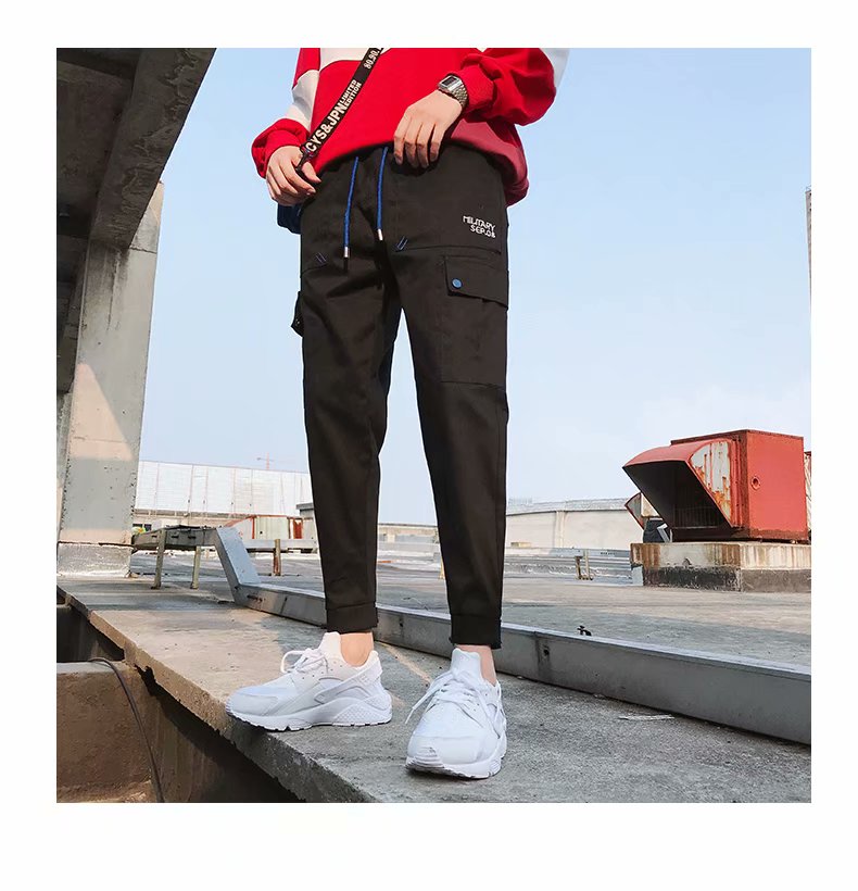 Ins siêu quần yếm nam thương hiệu thủy triều lỏng lẻo nhiều túi quần xu hướng hip hop Hàn Quốc giản dị 9 quần quần kaki