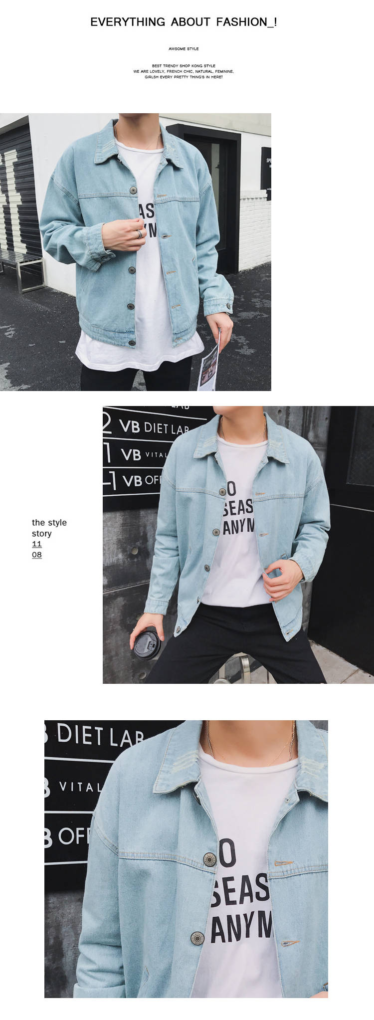 Áo khoác denim jacket nam Hàn Quốc phiên bản của xu hướng 2017 lỗ mới lỏng đẹp trai airwear sinh viên bf gió mùa xuân và mùa thu áo