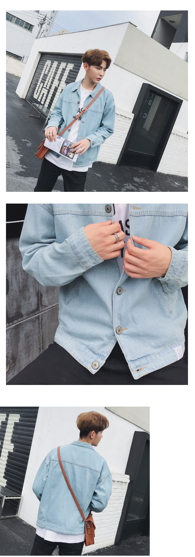 Áo khoác denim jacket nam Hàn Quốc phiên bản của xu hướng 2017 lỗ mới lỏng đẹp trai airwear sinh viên bf gió mùa xuân và mùa thu áo