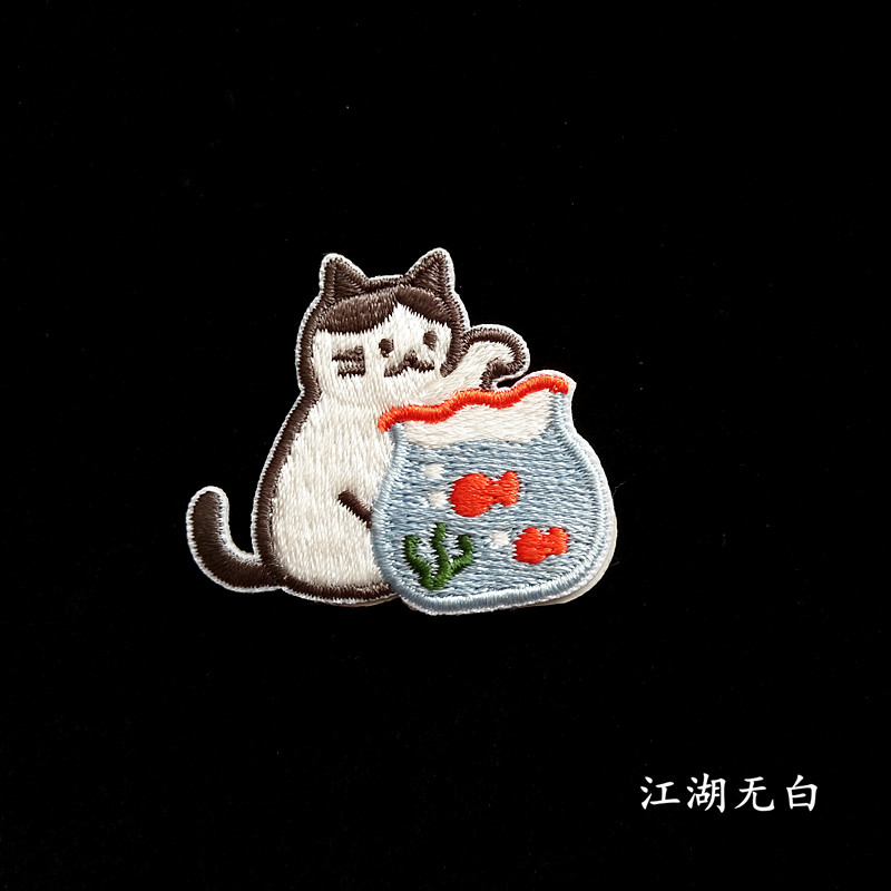 Day series little frescoed handmade cloth art embroidery brooch kittens insignia Pins Cute 100 hitch T-shirt sweaters accessories women