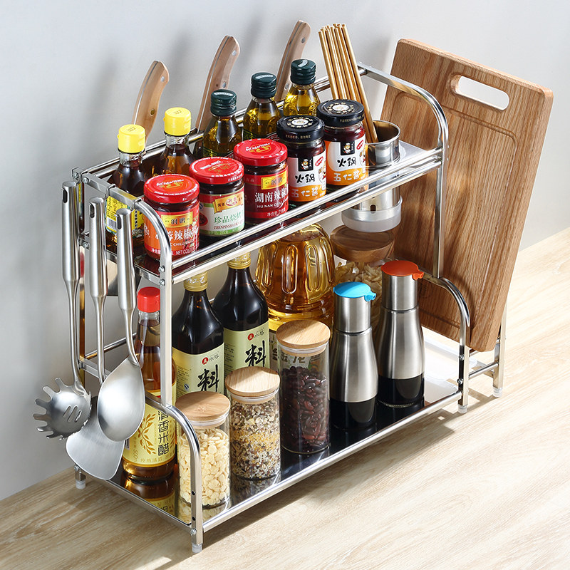 Stainless steel kitchen shelving ground floor standing vertical containing layer frame Chopsticks Tool Holder seasoning Seasoning Shelf Multifunction