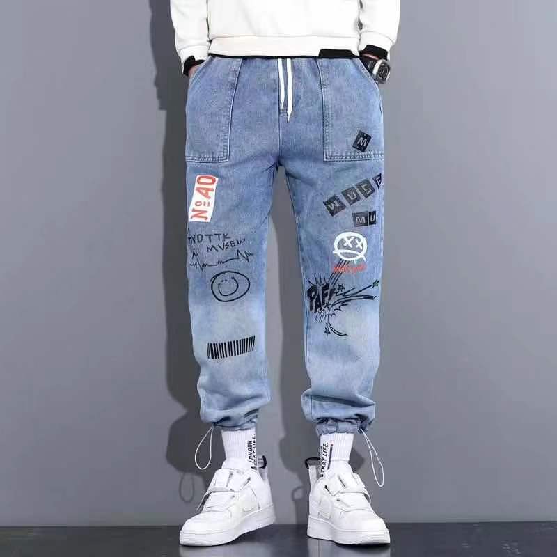 Winter straight loose jeans men's trend Autumn and winter new large size men's pants trend versatile tooling long pants tide brand