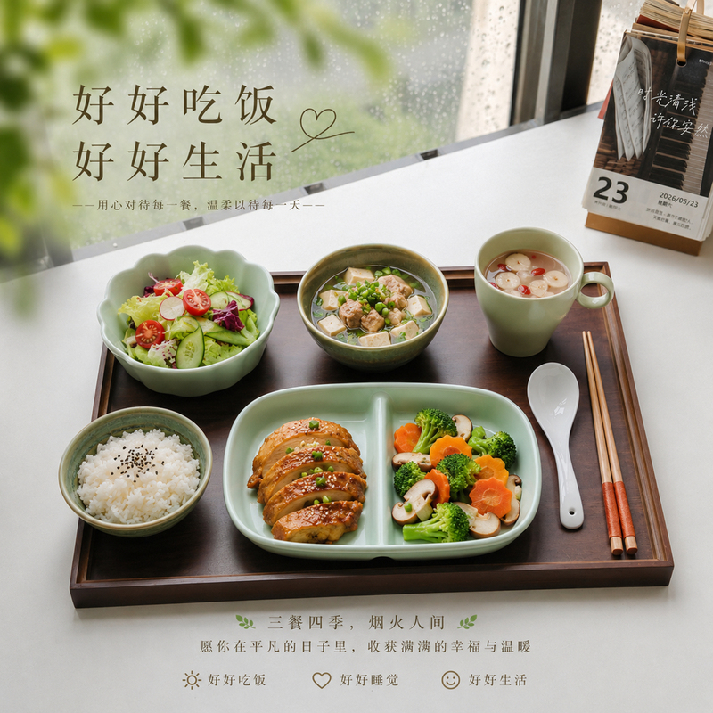 Korean-Style 8-Piece Tableware Set for One Person, Divided Plate, Bowl, and Cup Combination, Creative and Simple for Home Use with Tray