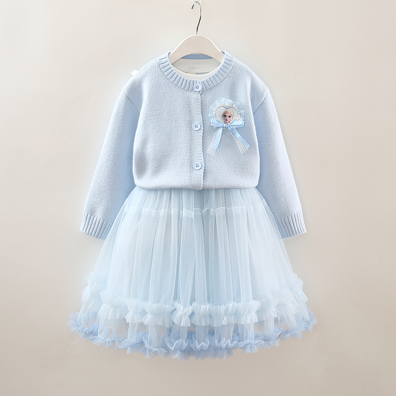 Girls' Dress Set Spring and Autumn Children's 2026 New Stylish Little Girl Cartoon Sweater Cardigan Cake Skirt