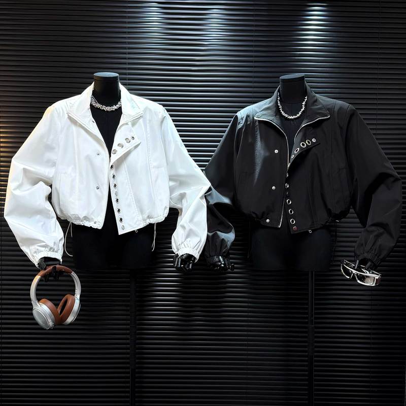 Trendy Influencer-Style Ring-Decorated Ruched Windbreaker Jacket for Women, New Spring/Autumn Loose-Fitting Stylish Simple Style Jacket