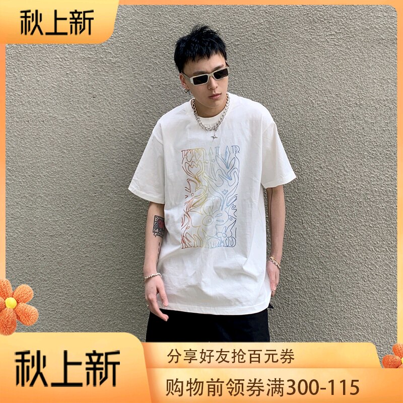KTDA 2020ss Summer New Gradient Intercolor Twisted Flowers Short Sleeve Men and Women Couples Loose Half Sleeves