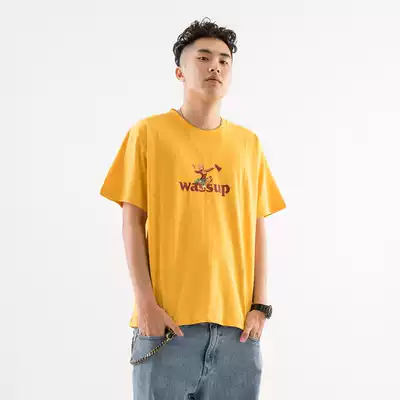 WASSUP 18SS white and yellow two-color retro poster girl round neck T-shirt loose casual men and women couples