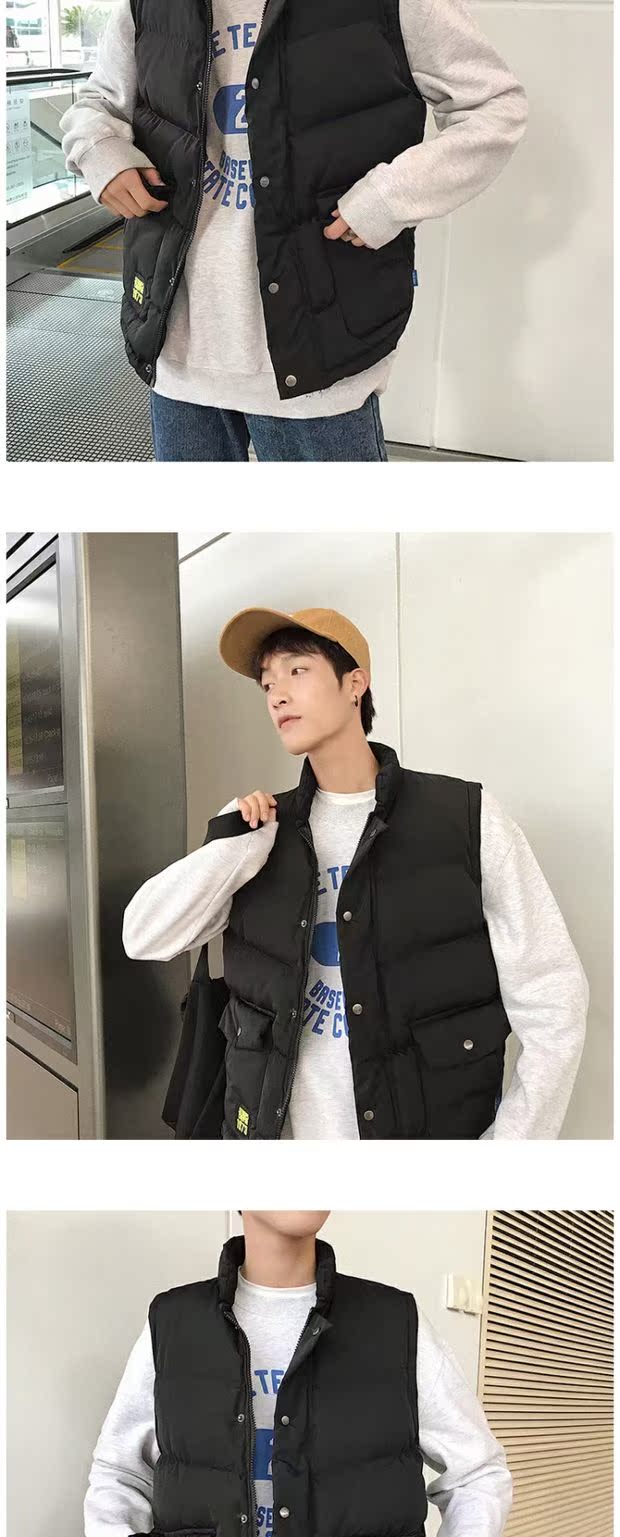 Joker down cotton vest nam áo khoác cộng với phân bón XL Phiên bản Hàn Quốc cổ áo ấm xu hướng áo len mùa thu đông áo ghi lê nam