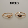 Nicole Jewelry Medieval Eight-pointed Star Oval Ring Blue Sand Starry Sky Sandblasted Carved Fine Circle S925 Silver