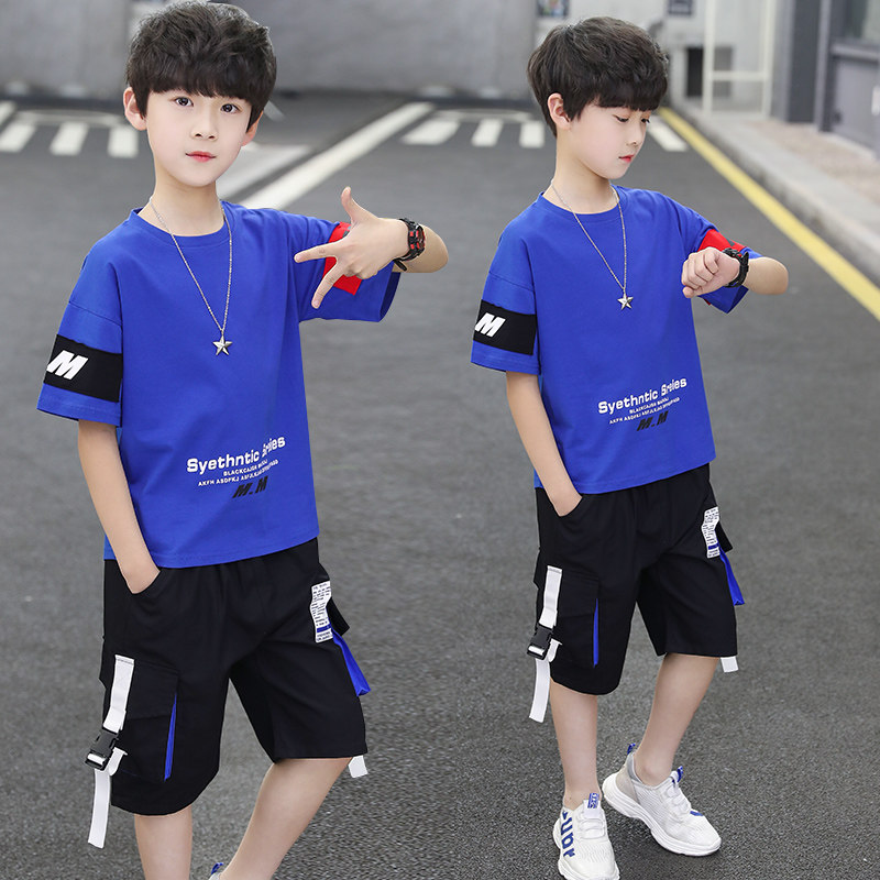 Boys summer suit summer 2021 new large children handsome children's summer boys two-piece set trendy men's children's clothing