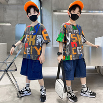 Boy Clothing Boy Summer Clothing Suit Short Sleeve Handsome 2022 New Yangqi Childrens pure cotton Summer Fried Street Tide Clothes