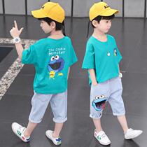 Childrens clothing boys summer suit 2021 new middle and large boy boys Korean version of handsome summer sports foreign style tide clothes