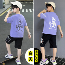 Childrens clothing Boys summer suit 2021 new middle and large childrens summer Korean version of the foreign handsome short-sleeved net red tide fashion