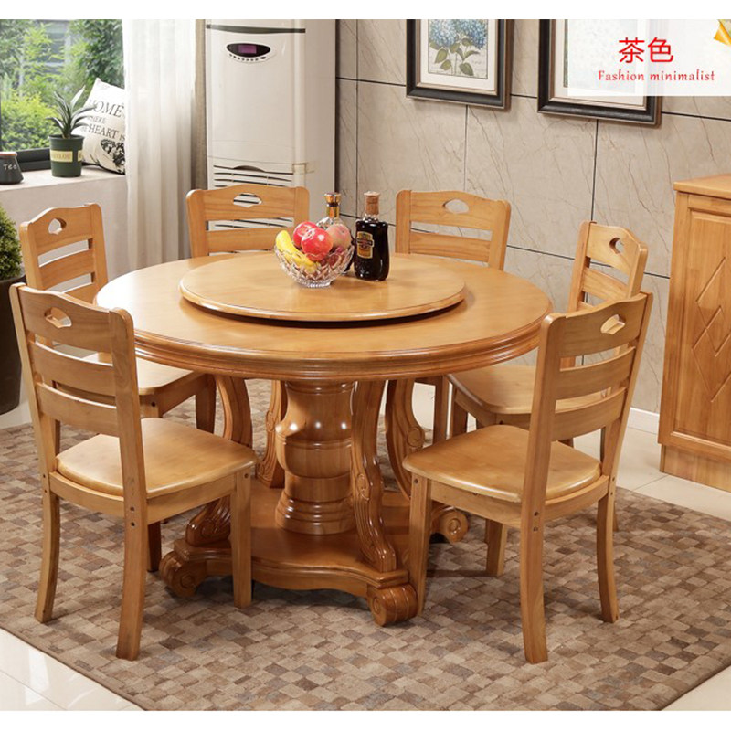 Solid wood rubber wood dining table and chair 1 2 1 3 m 1 5 1 6 m 1 8 Rice hall Hotel hotel large round table