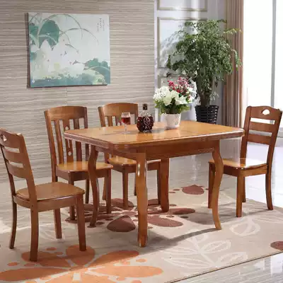 Simple modern solid wood rubber wood dining table and chair combination pull table folding retractable small apartment type dining table