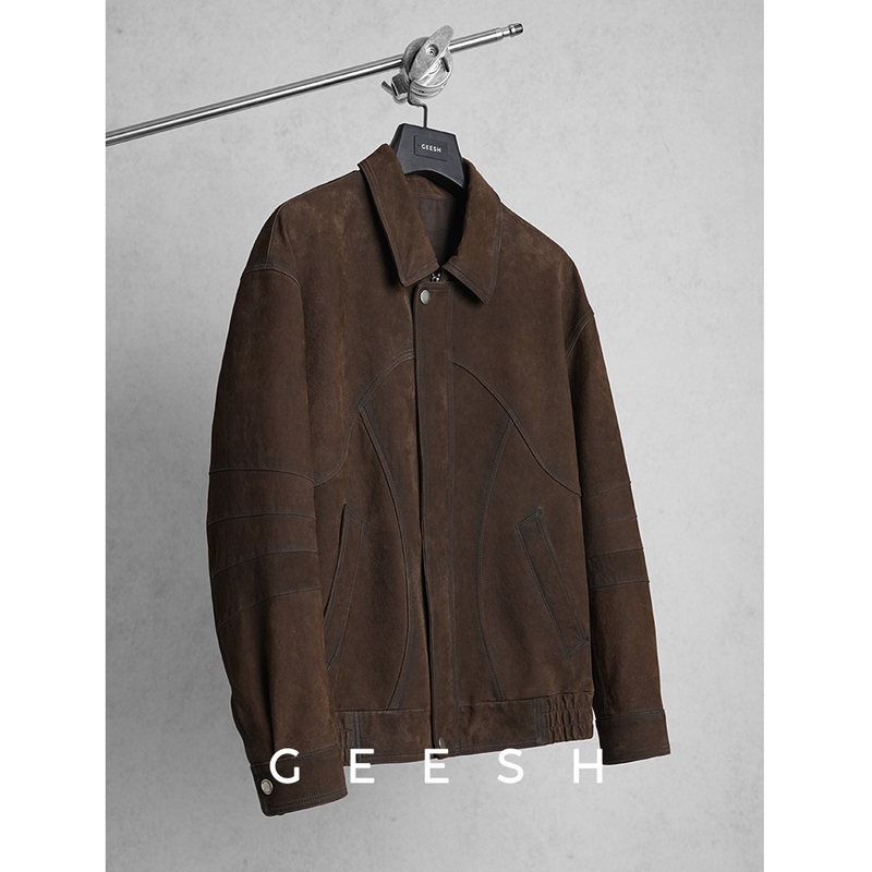 American Retro Style Genuine Leather Men's Suede Sheepskin Lapel Leather Jacket New Autumn Old Money Style Coat