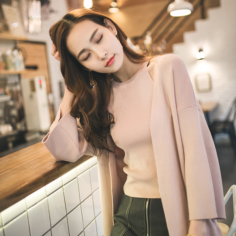2017韩版新款早秋冬季女装针织外搭开衫薄外套中长款毛衣女宽松