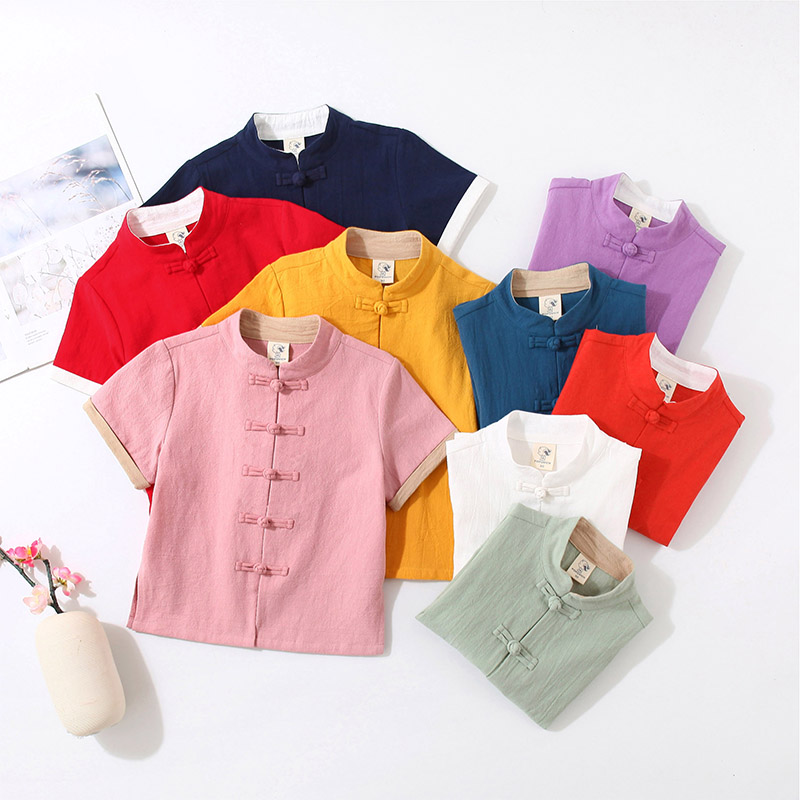 Boy Tang Loaded Short Sleeves Pure Cotton Children Zhongshan Clothing Residence Chinese-Chinese Maizi Costume Students Summer Foreign Pie Women Bao Han Fu