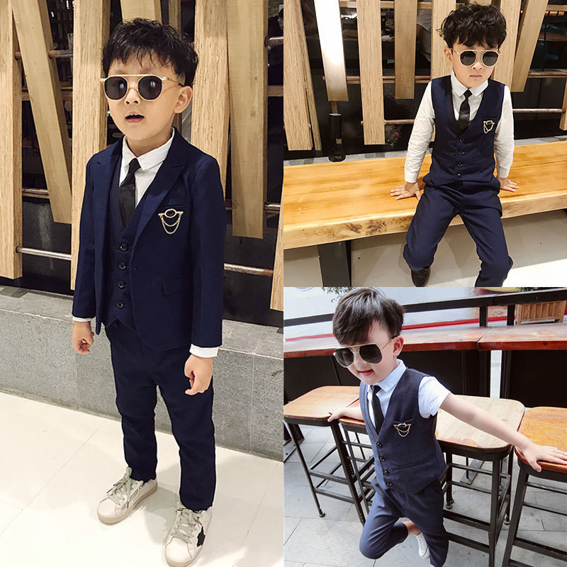 Boy's small suit jacket tuxedo Children's suit 2021 Chunqiu Inn Flower Girl's new outlap vest handsome three sets