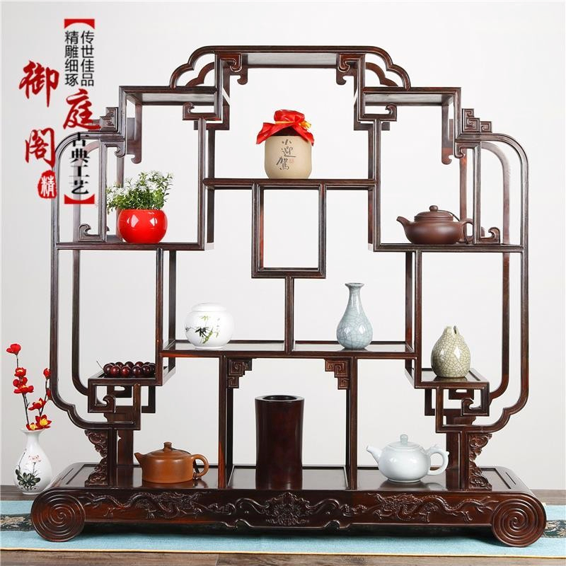 Big red sour branch Bogu rack solid wood Chinese style living room desktop rack mortise and tenon classical mahogany purple sand pot display rack
