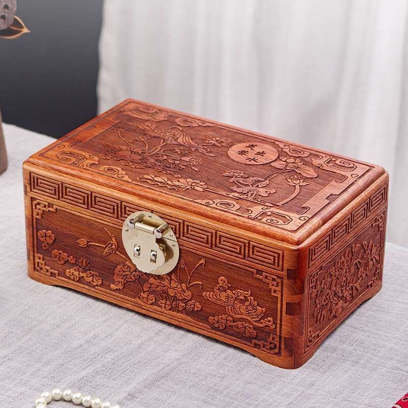 Mahogany Burmese Pear Jewelry Box Solid Wood Necklace Earrings Hand Jewelry Box Chinese Style Wooden Lock Makeup Storage Box