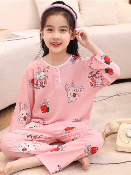 夏季儿童棉绸睡衣套装男孩女童绵绸长袖家居服宝宝小孩薄款空调服